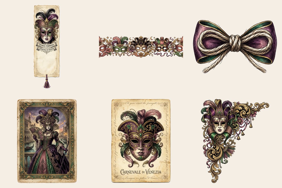 Venetian Carnival junk journal kit — element closeup 1