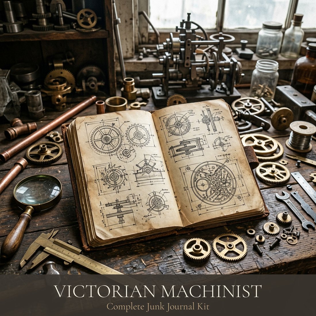 Victorian Machinist Junk Journal Kit | Steampunk Mechanical Ephemera | Printable Sheets | Digital Download