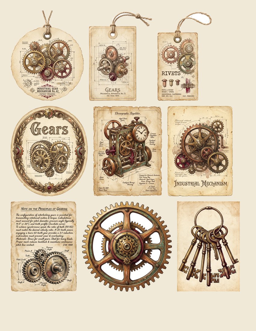 Victorian Machinist junk journal kit — sheet preview 2