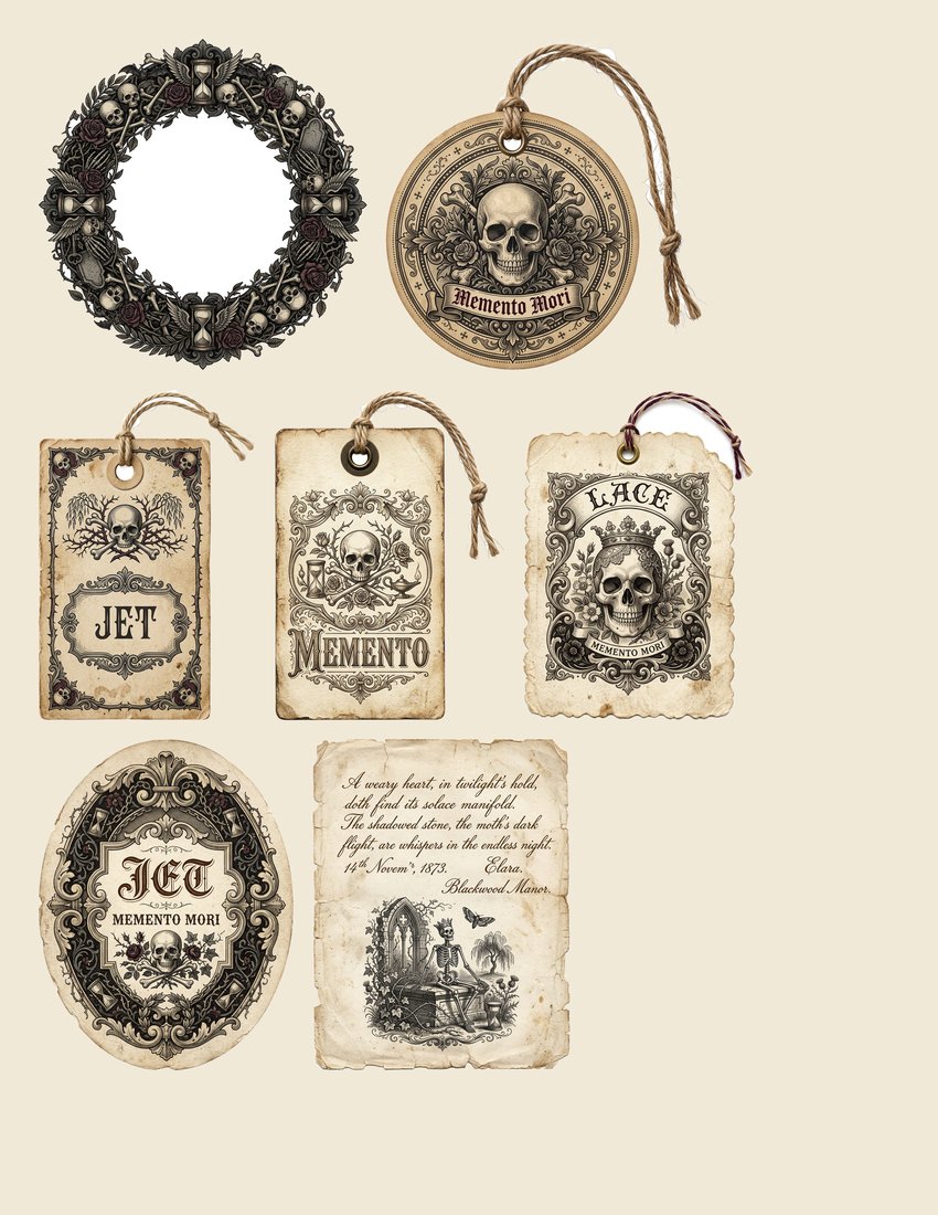 Victorian Mourning junk journal kit — sheet preview 2