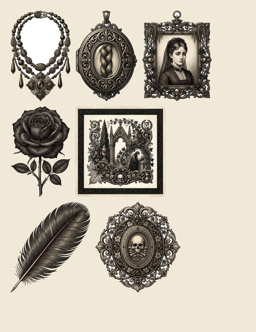 Victorian Mourning junk journal kit — sheet preview 3
