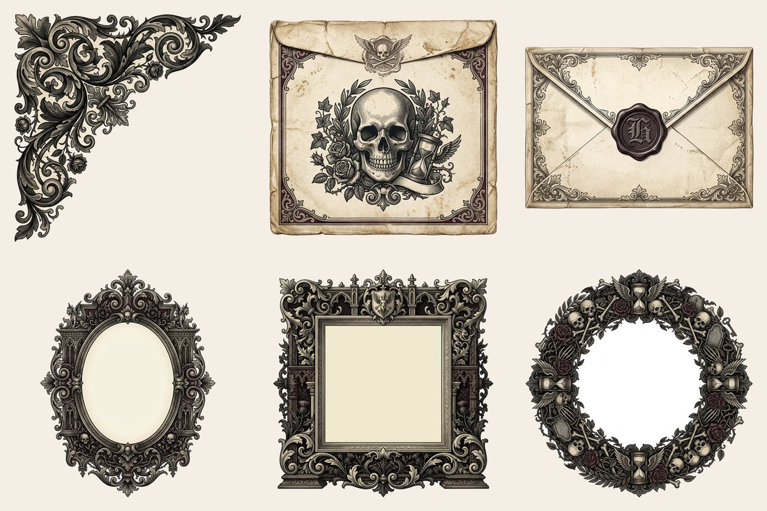 Victorian Mourning junk journal kit — element closeup 2