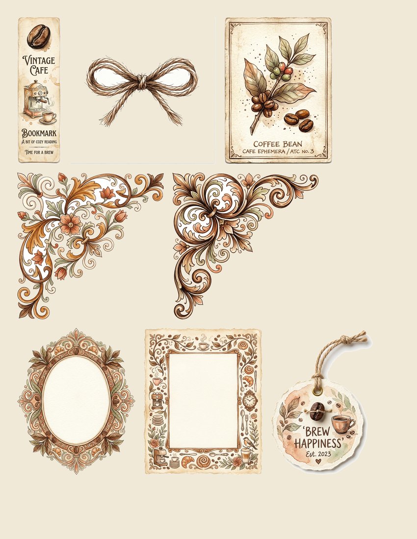 Vintage Coffee House junk journal kit — sheet preview 1