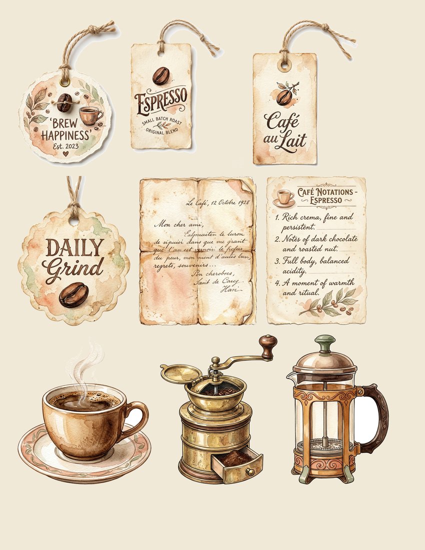 Vintage Coffee House junk journal kit — sheet preview 2