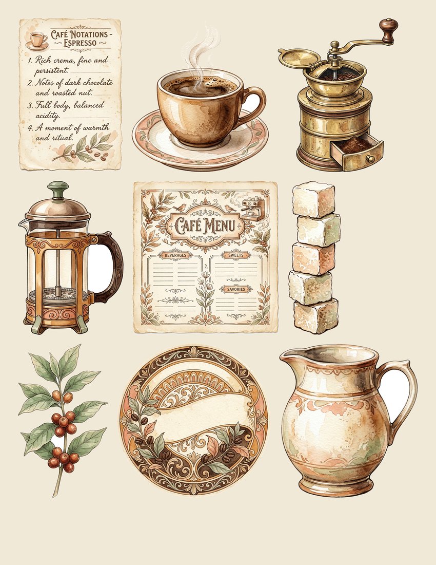 Vintage Coffee House junk journal kit — sheet preview 3