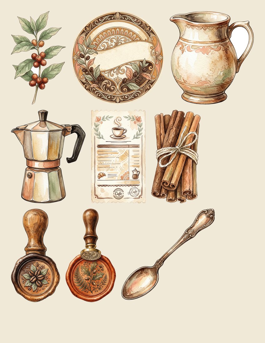 Vintage Coffee House junk journal kit — sheet preview 4