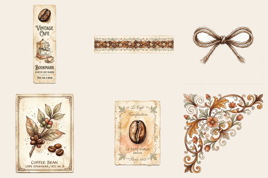 Vintage Coffee House junk journal kit — element closeup 1