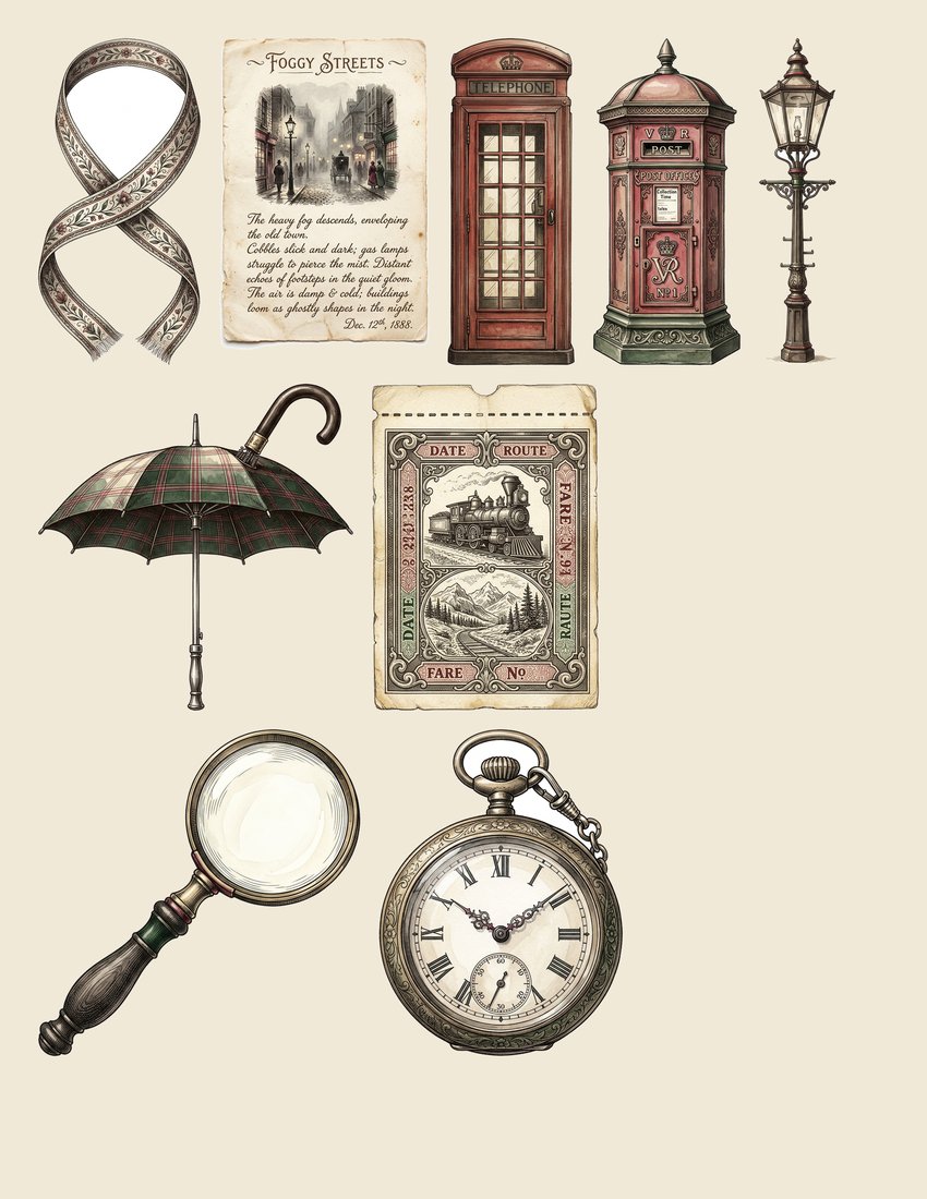 Vintage London junk journal kit — sheet preview 3