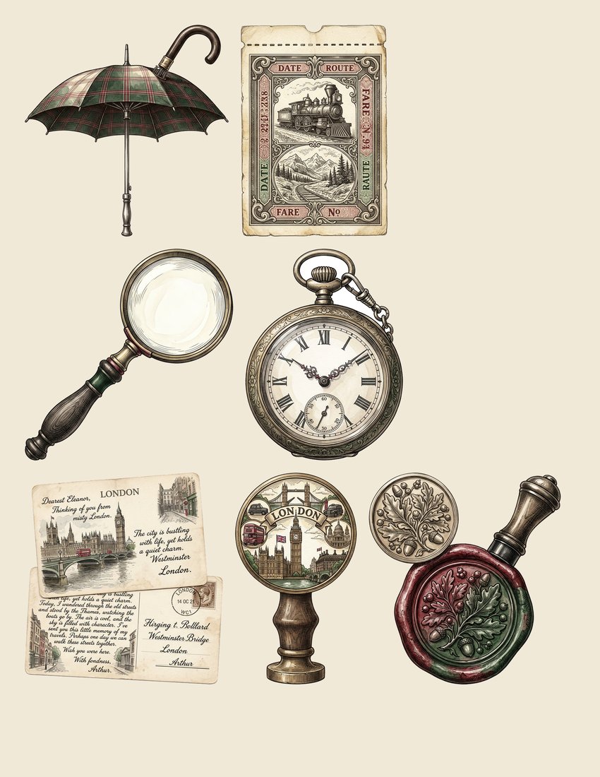 Vintage London junk journal kit — sheet preview 4