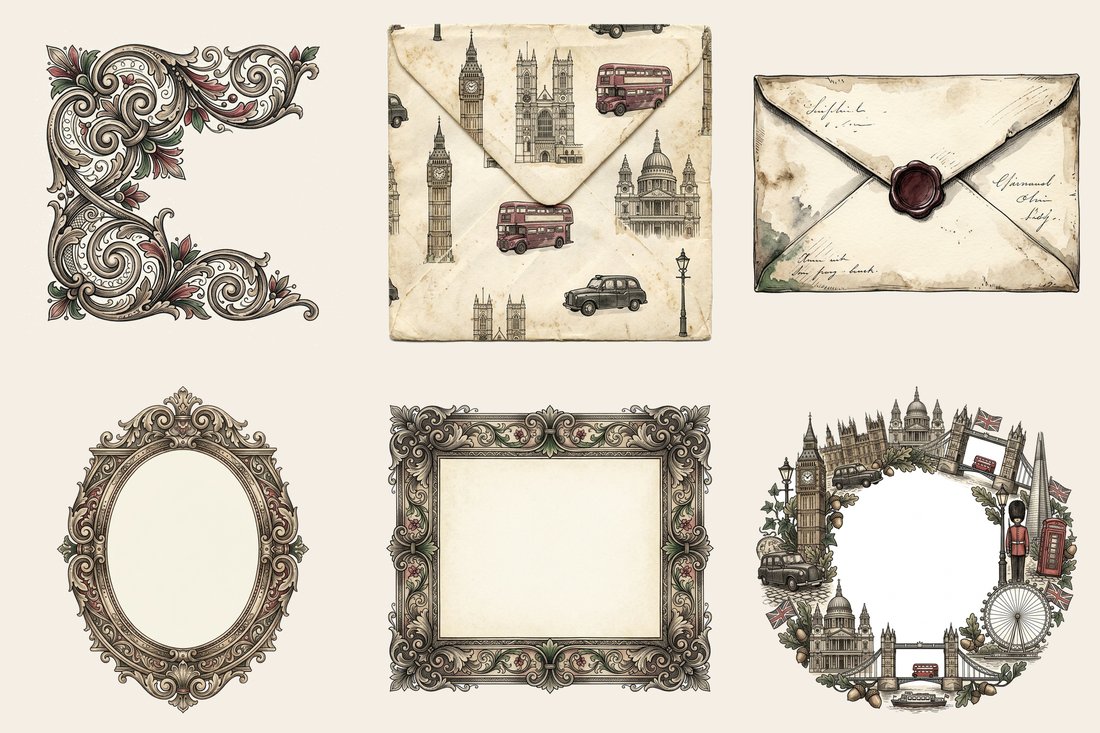 Vintage London junk journal kit — element closeup 2