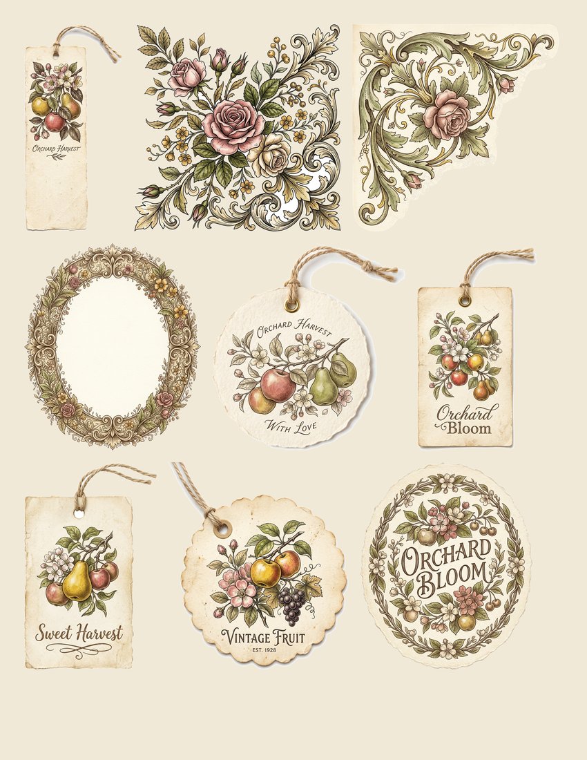 Vintage Orchard junk journal kit — sheet preview 1