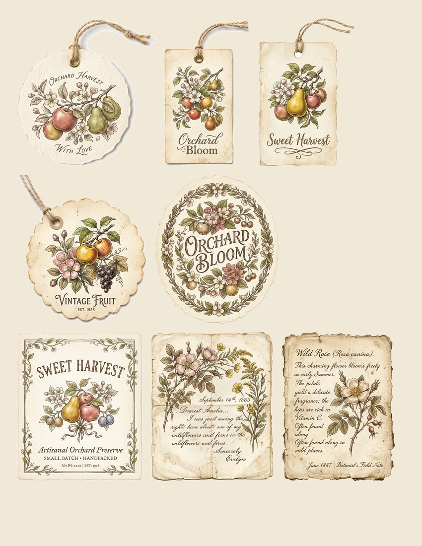 Vintage Orchard junk journal kit — sheet preview 2