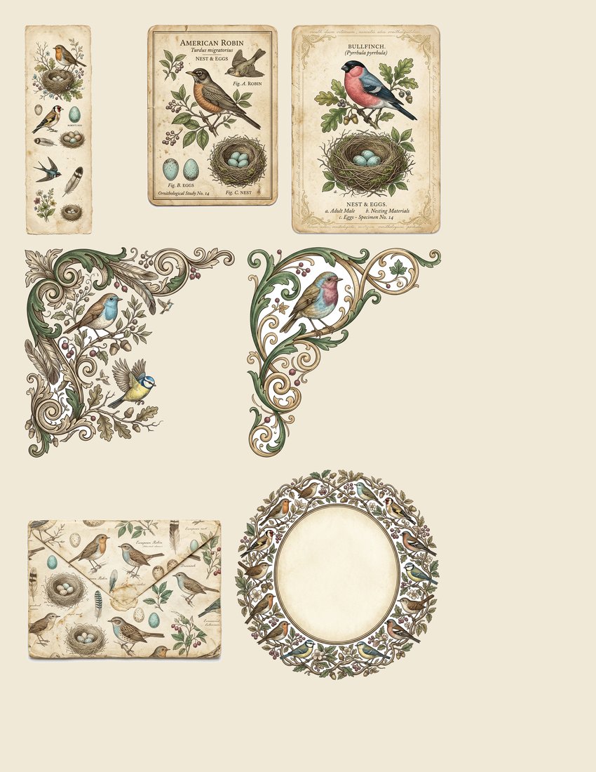 Vintage Ornithology junk journal kit — sheet preview 1