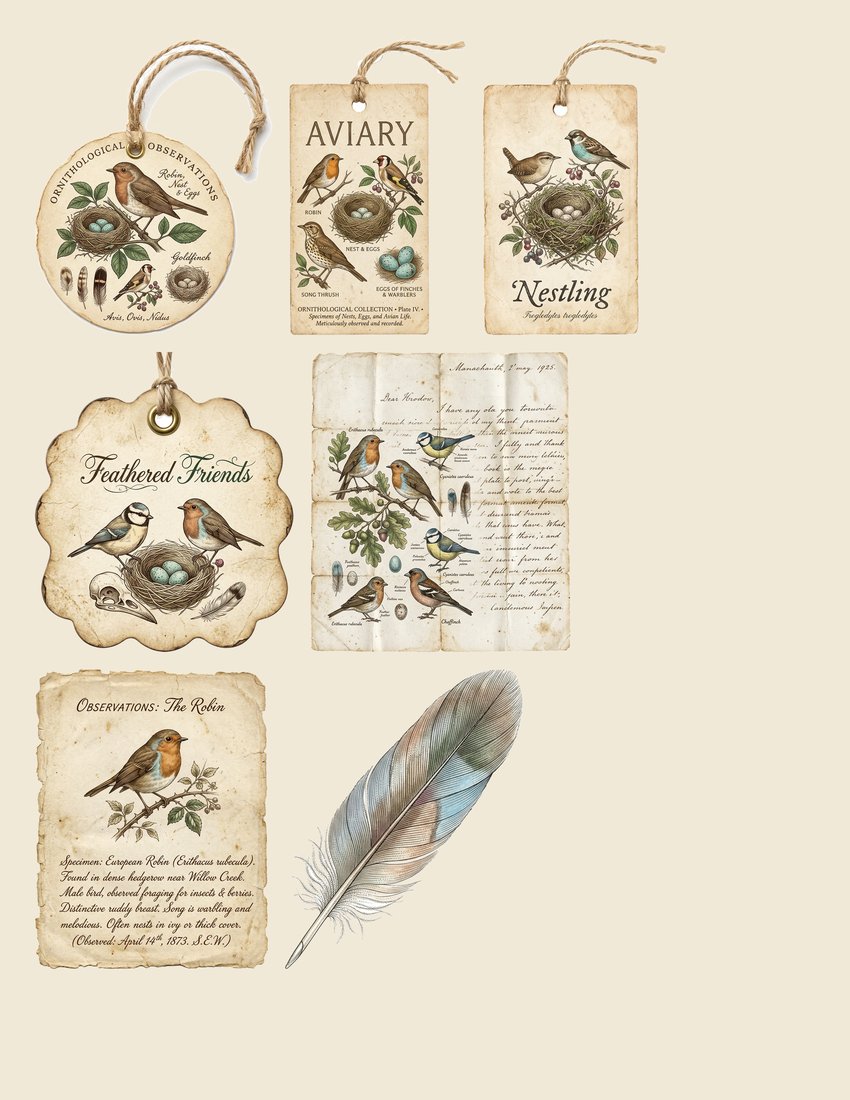 Vintage Ornithology junk journal kit — sheet preview 2
