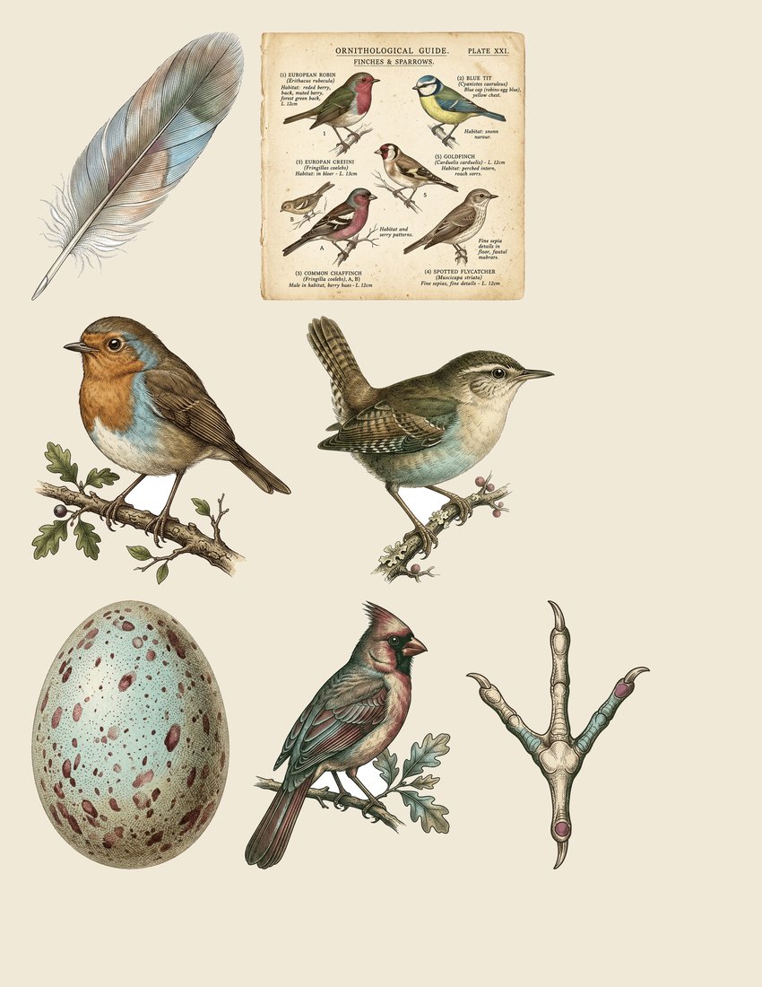 Vintage Ornithology junk journal kit — sheet preview 3