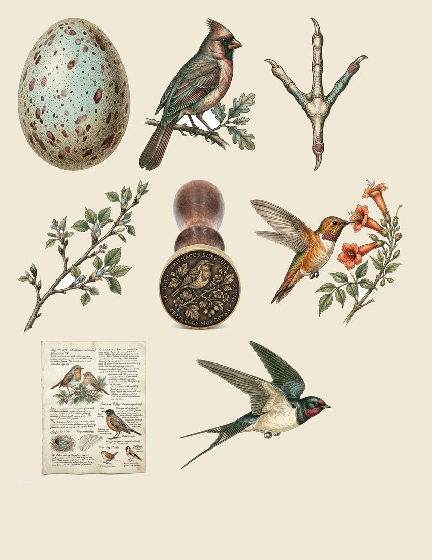 Vintage Ornithology junk journal kit — sheet preview 4