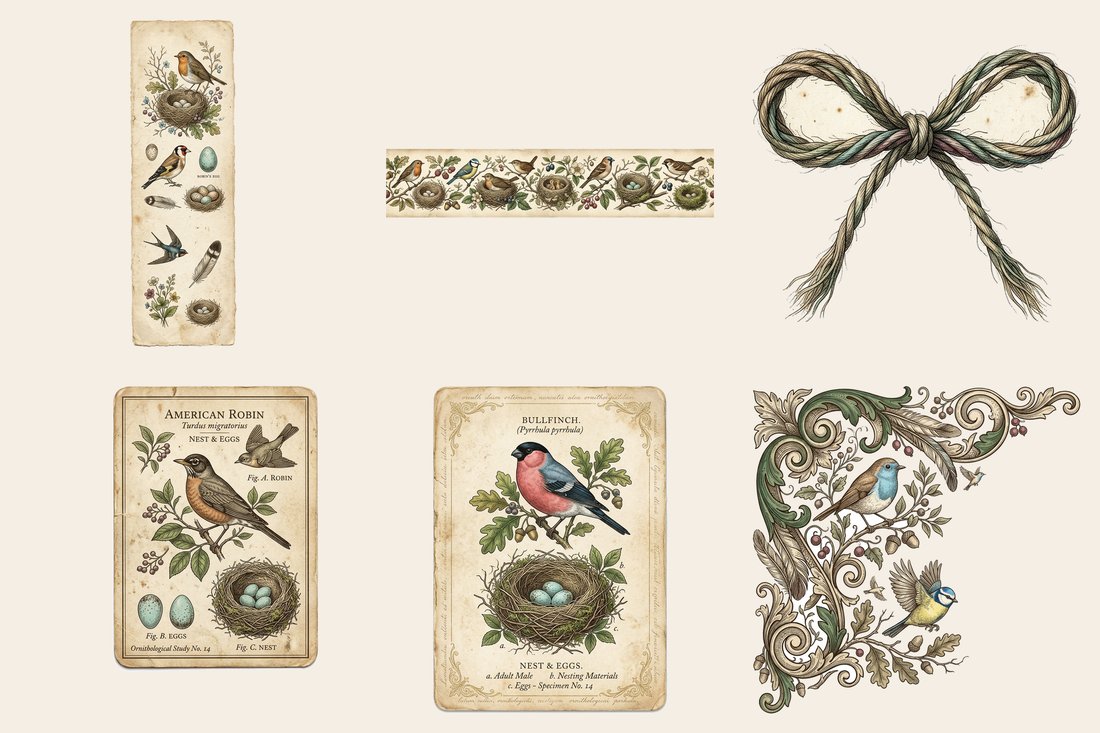 Vintage Ornithology junk journal kit — element closeup 1