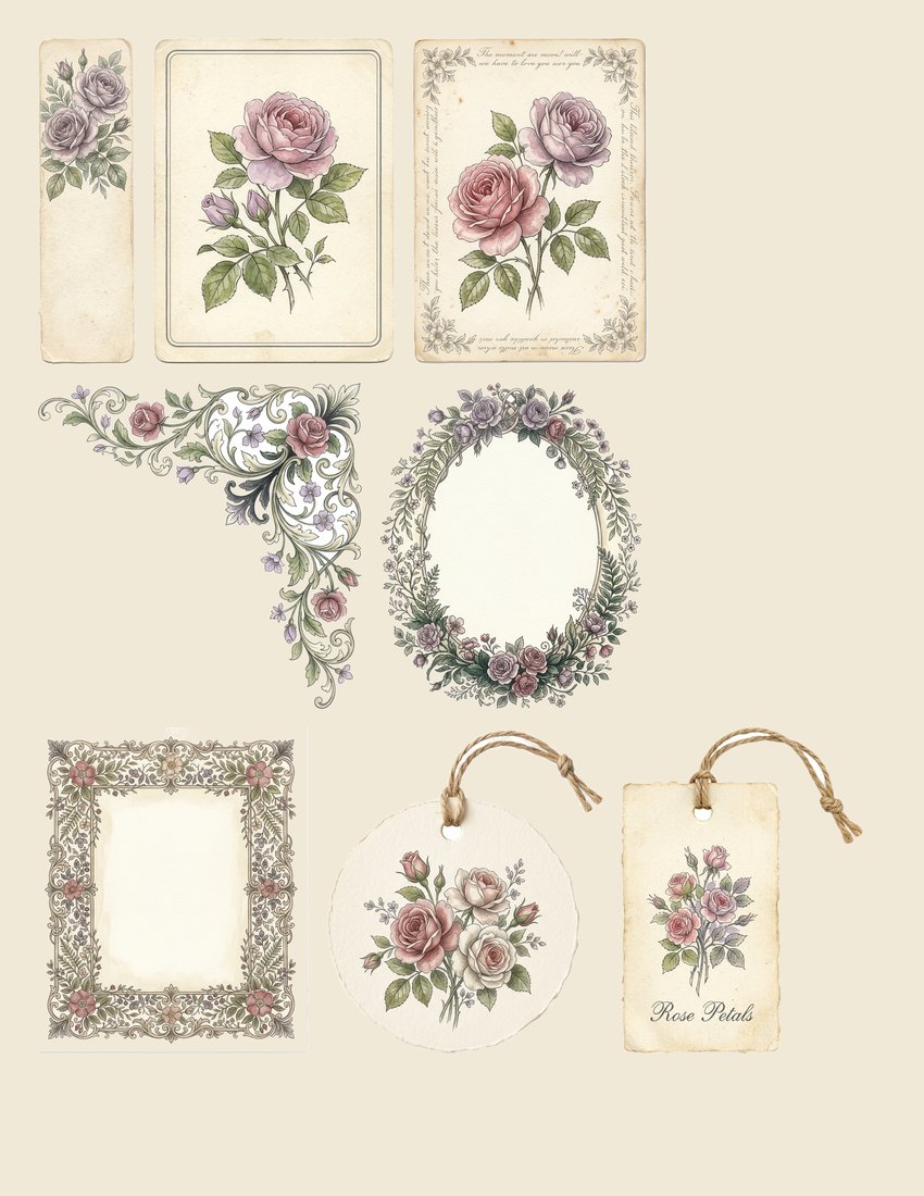 Vintage Rose Garden junk journal kit — sheet preview 1