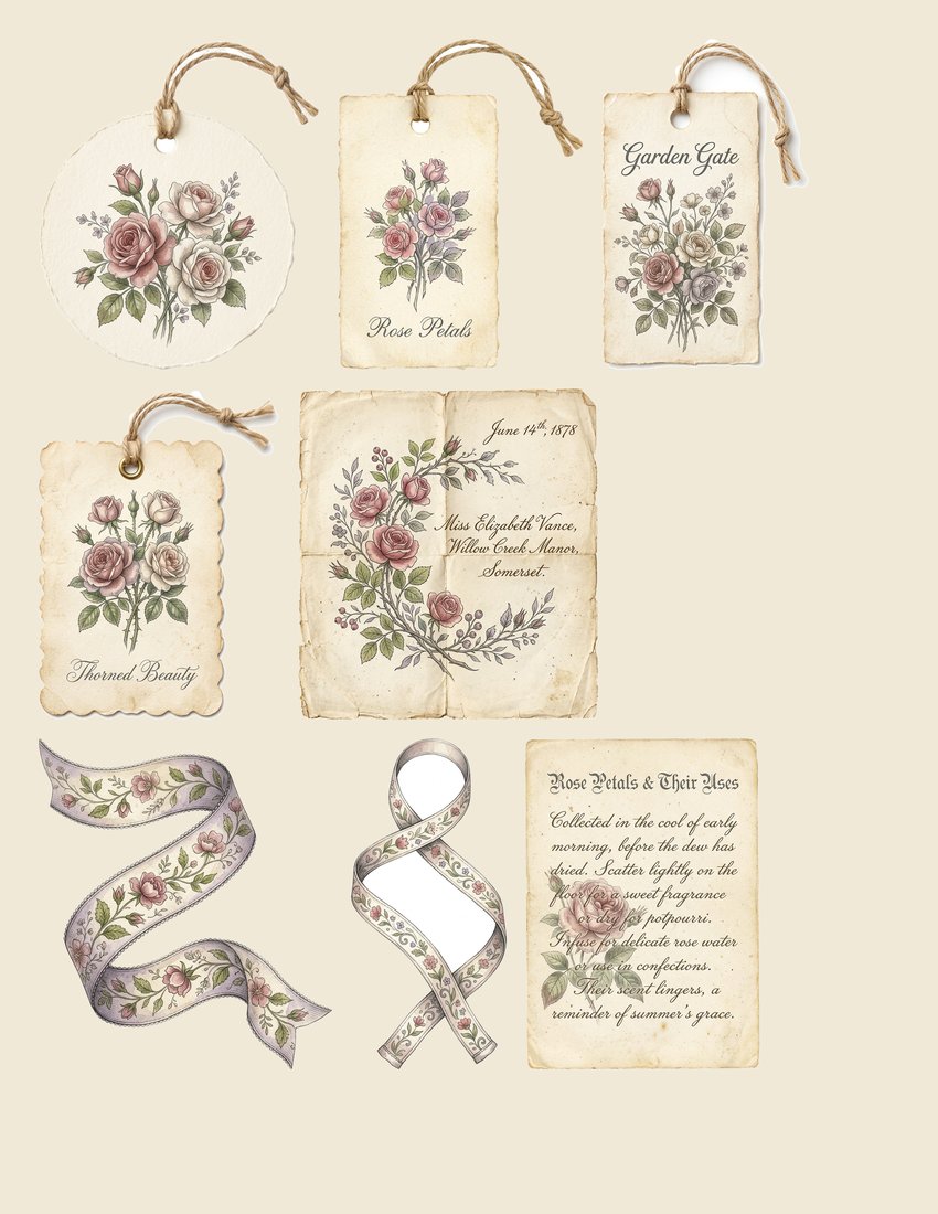 Vintage Rose Garden junk journal kit — sheet preview 2