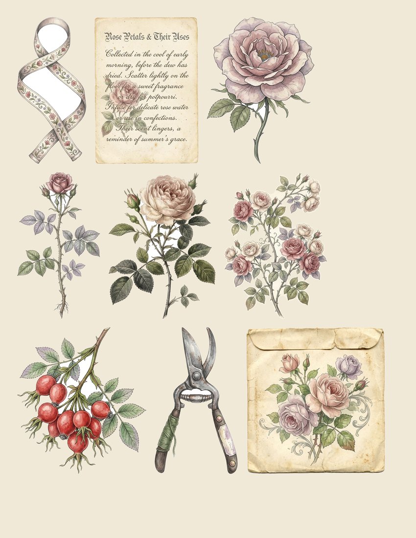 Vintage Rose Garden junk journal kit — sheet preview 3
