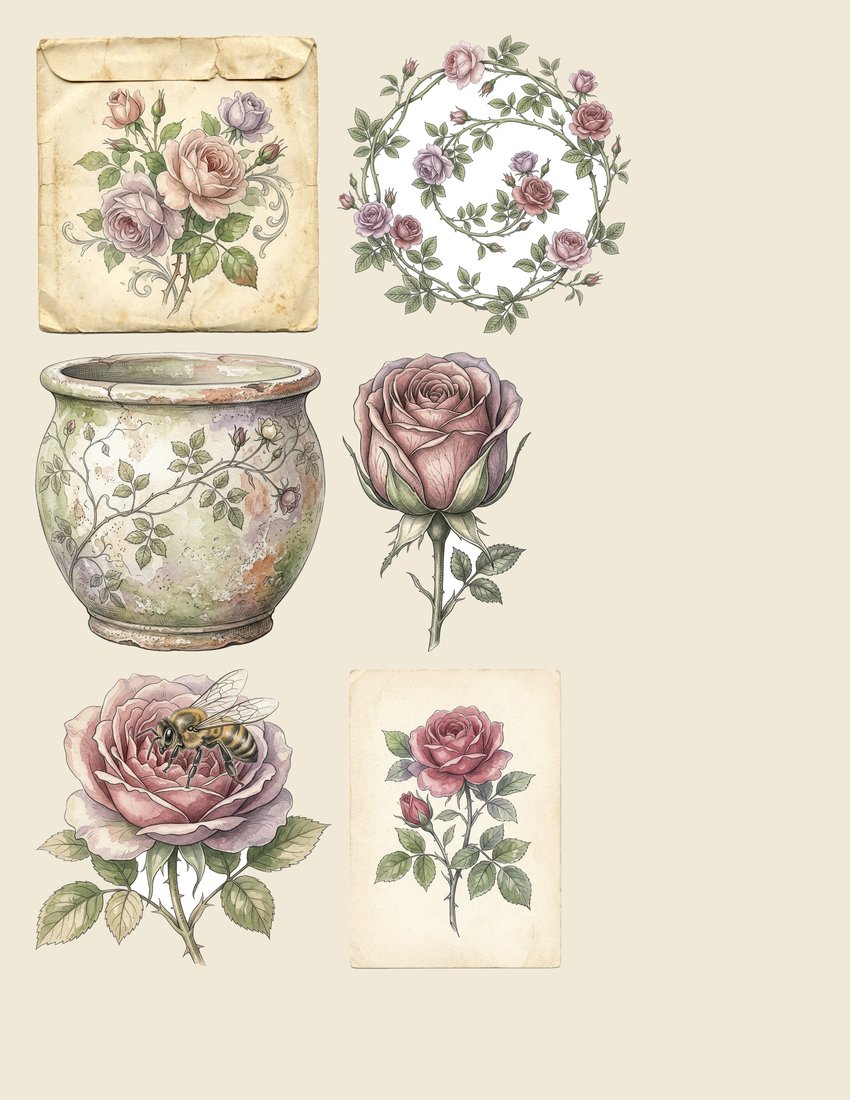 Vintage Rose Garden junk journal kit — sheet preview 4