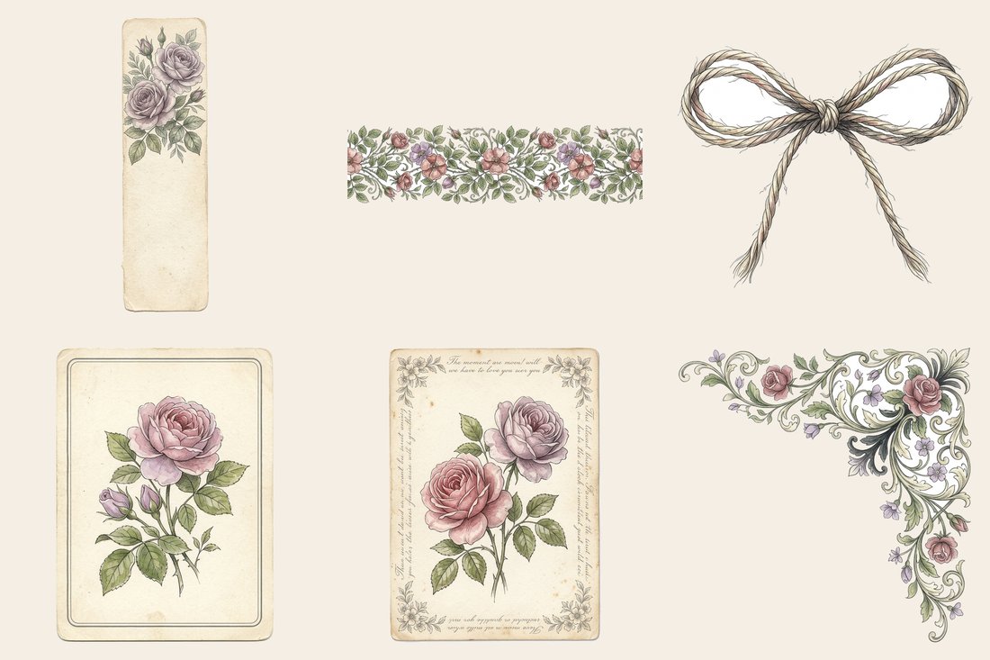 Vintage Rose Garden junk journal kit — element closeup 1