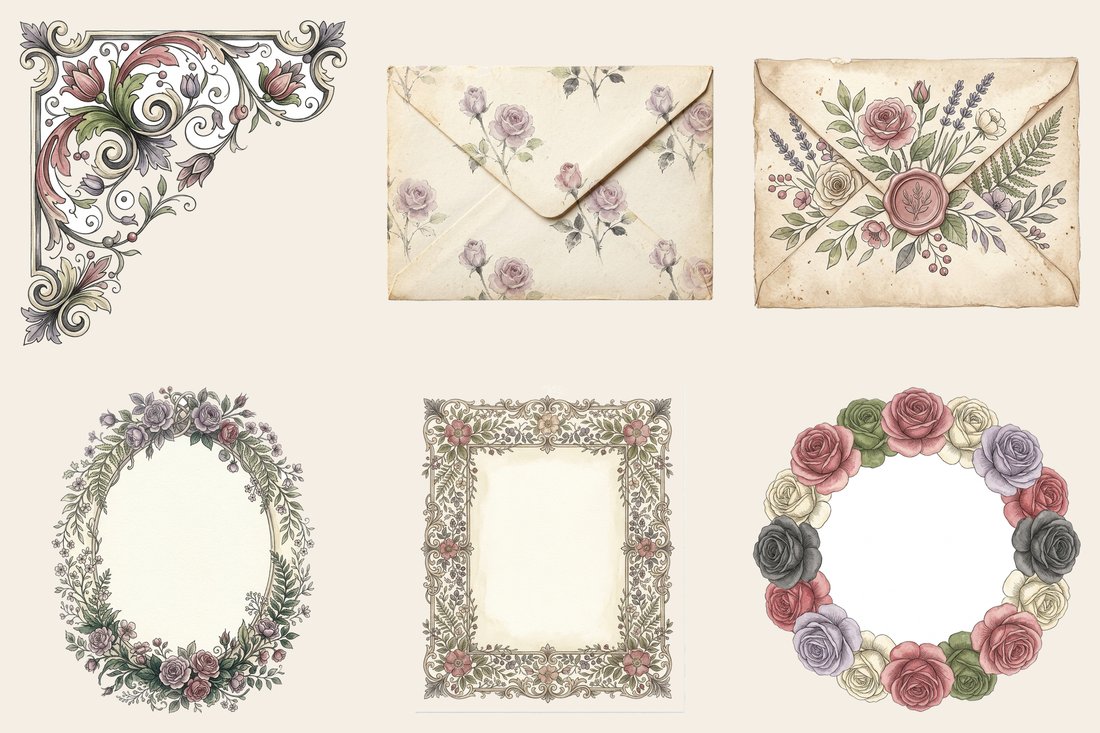 Vintage Rose Garden junk journal kit — element closeup 2