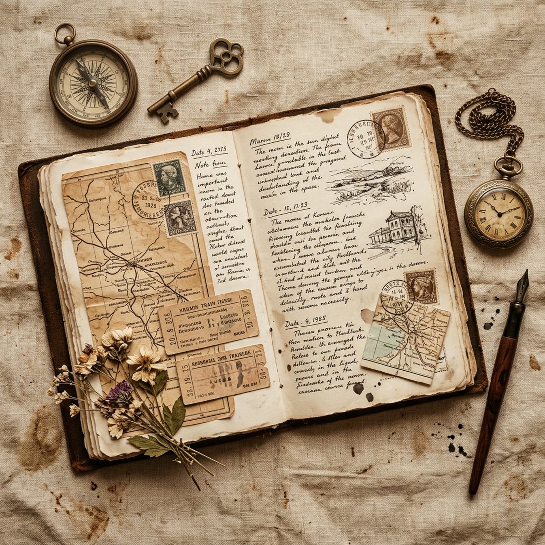 Vintage Voyage Travel Junk Journal Kit | Antique Map Postage Ephemera + Printable Sheets | Digital Download