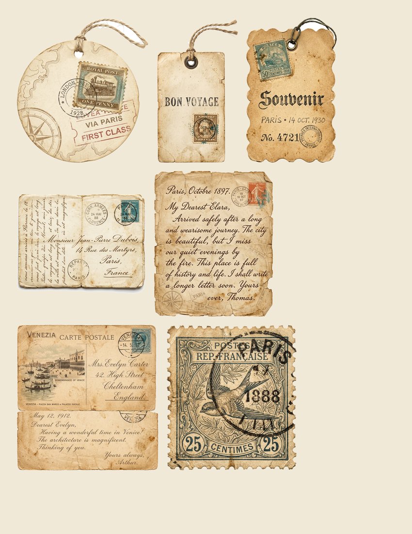 Vintage Voyage junk journal kit — sheet preview 2