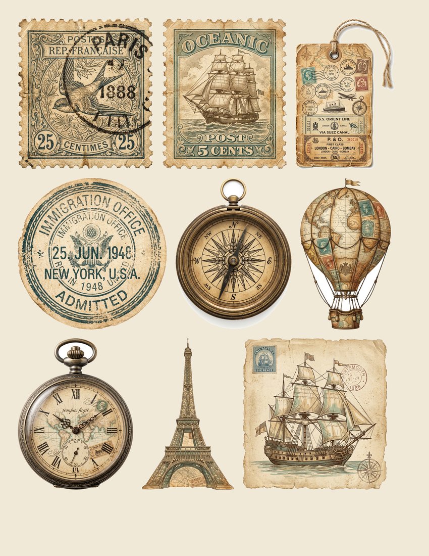 Vintage Voyage junk journal kit — sheet preview 3