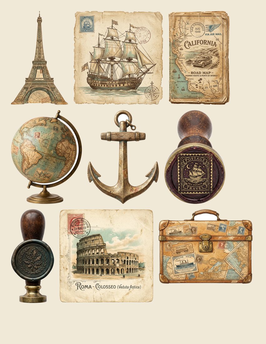 Vintage Voyage junk journal kit — sheet preview 4