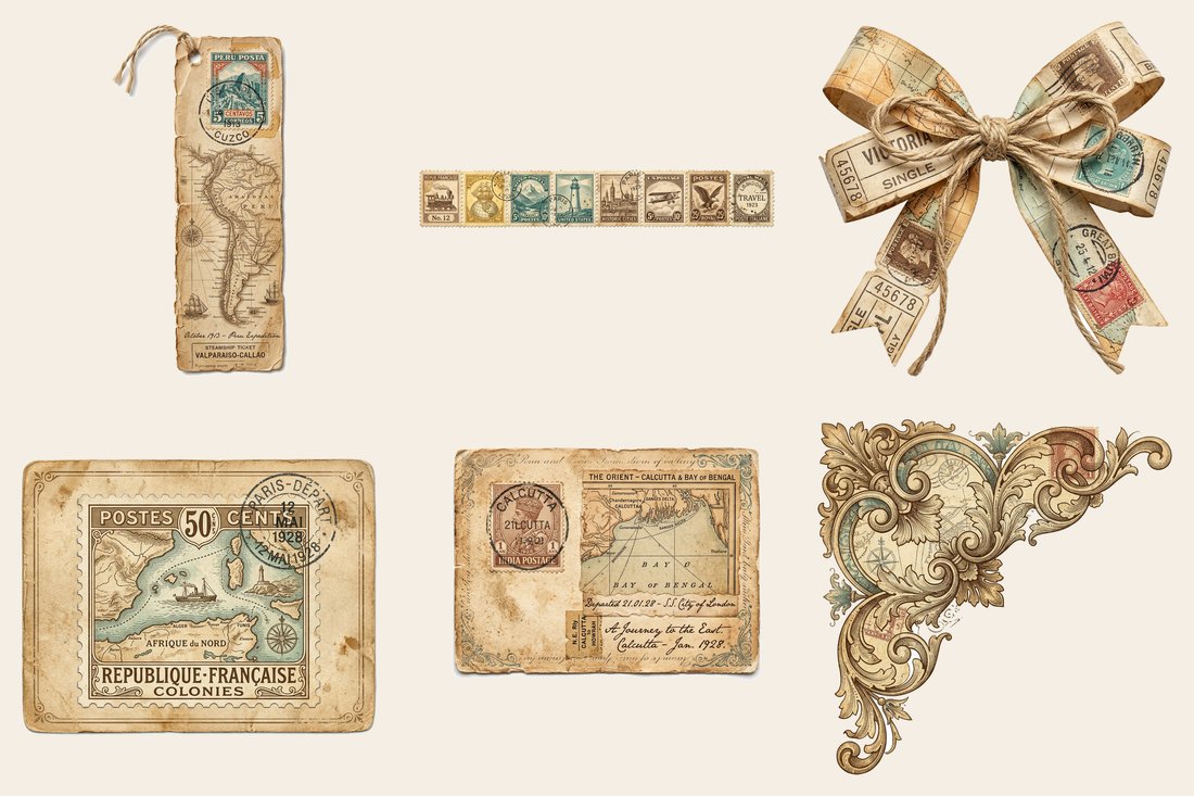 Vintage Voyage junk journal kit — element closeup 1