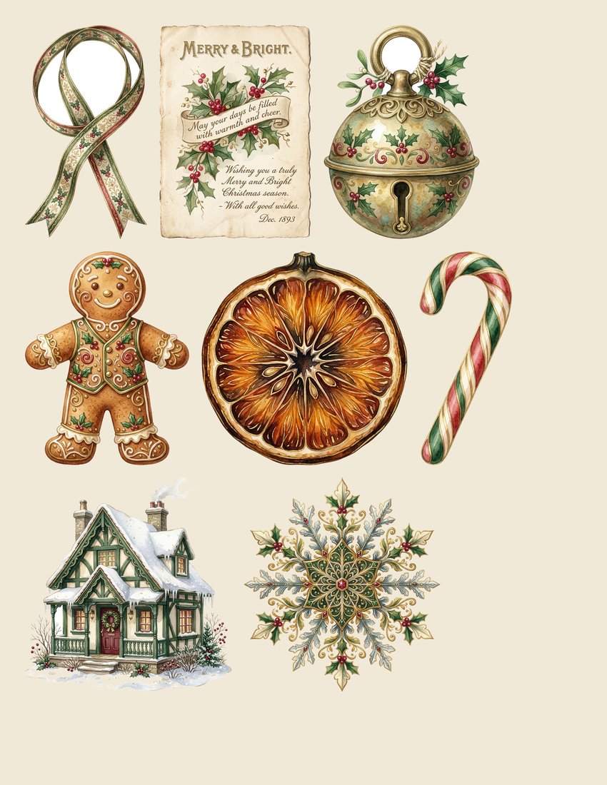 Vintage Yuletide junk journal kit — sheet preview 3