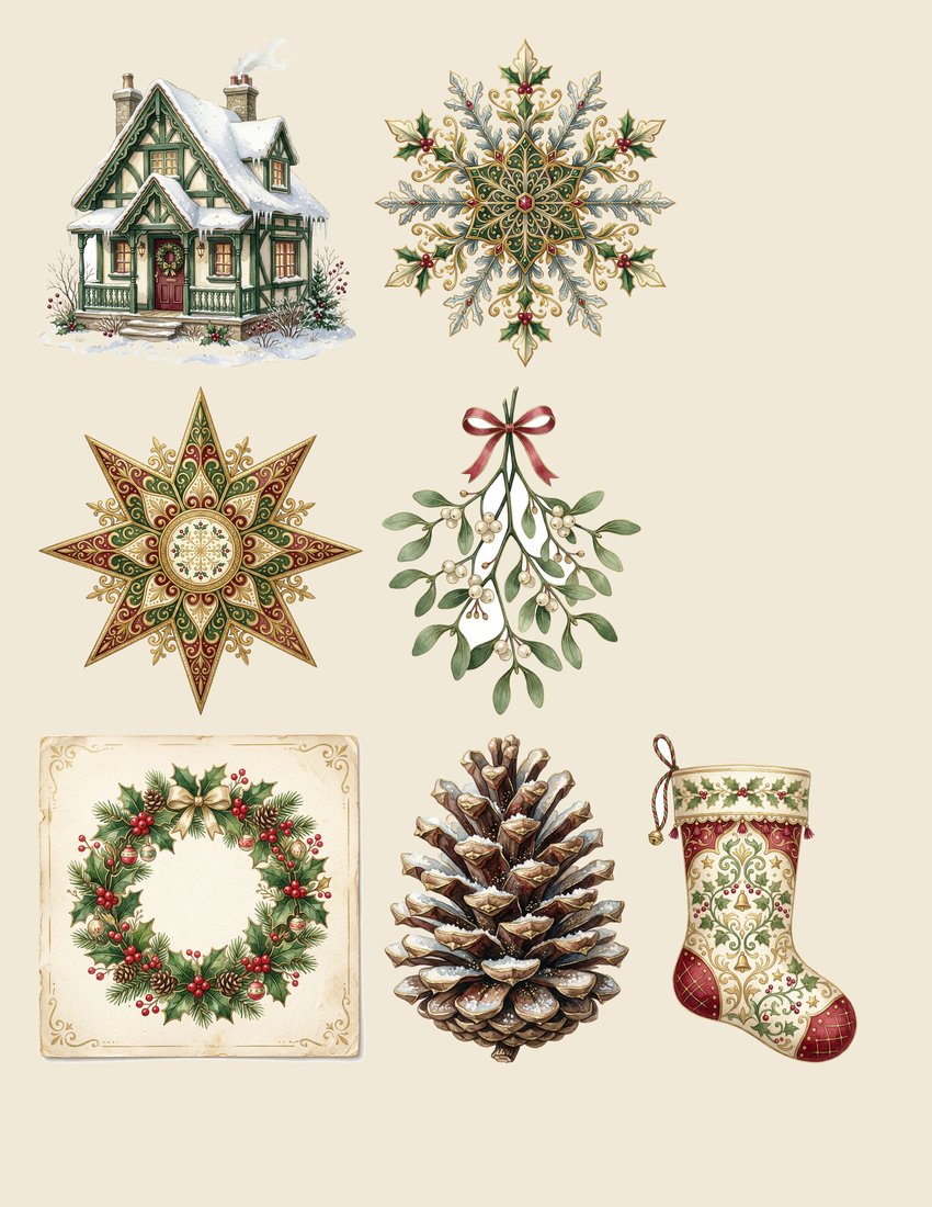 Vintage Yuletide junk journal kit — sheet preview 4