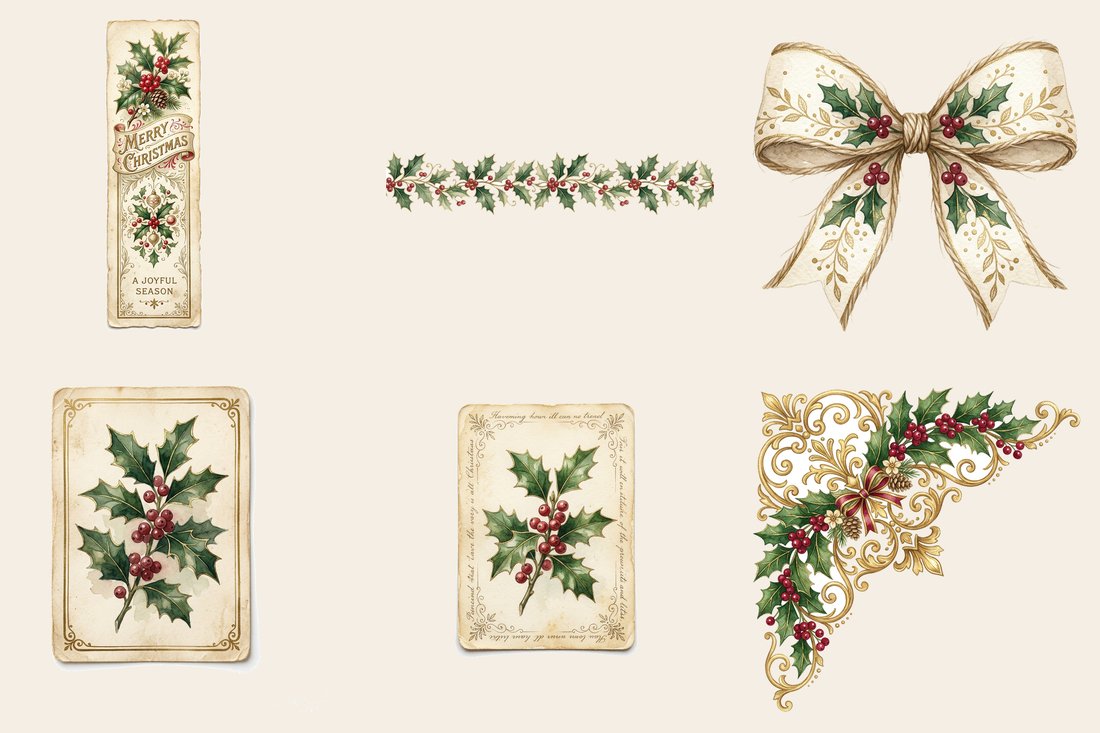 Vintage Yuletide junk journal kit — element closeup 1