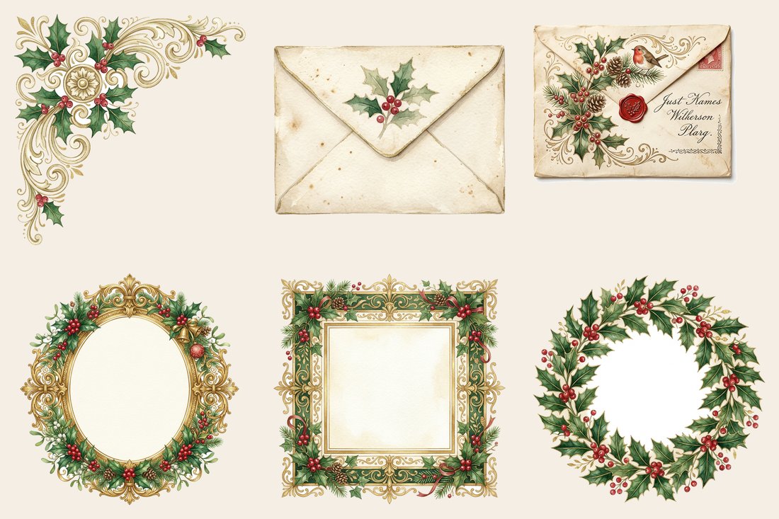 Vintage Yuletide junk journal kit — element closeup 2