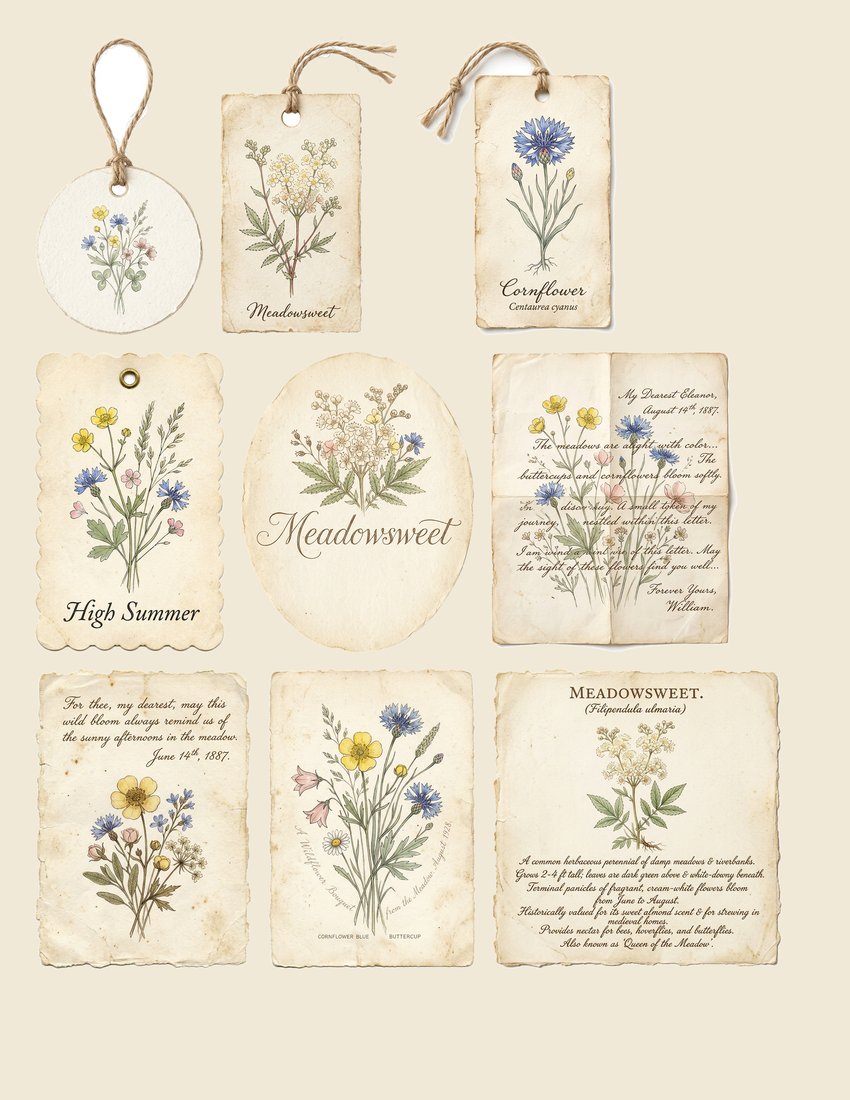 Wildflower Meadow junk journal kit — sheet preview 2
