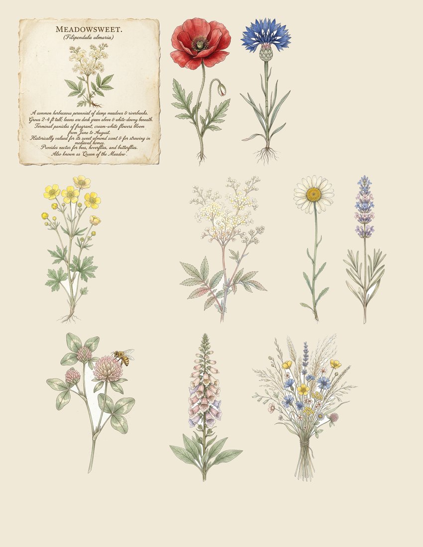 Wildflower Meadow junk journal kit — sheet preview 3