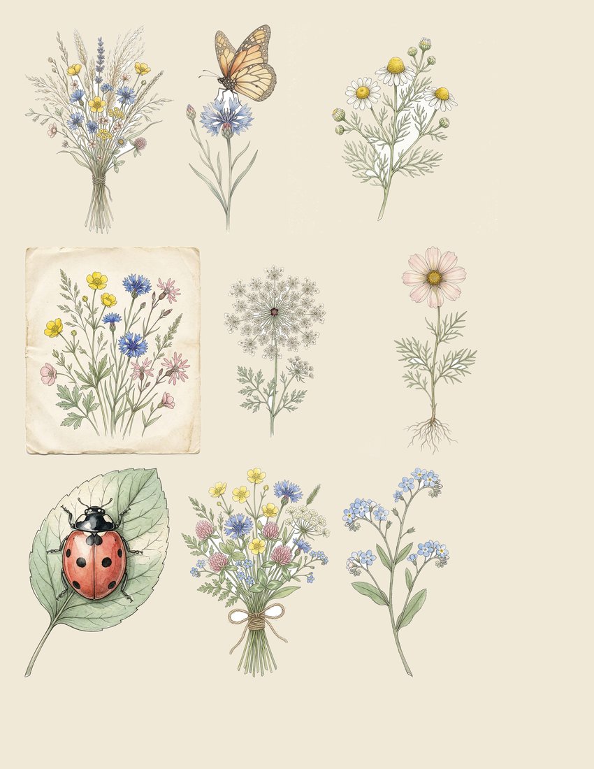 Wildflower Meadow junk journal kit — sheet preview 4