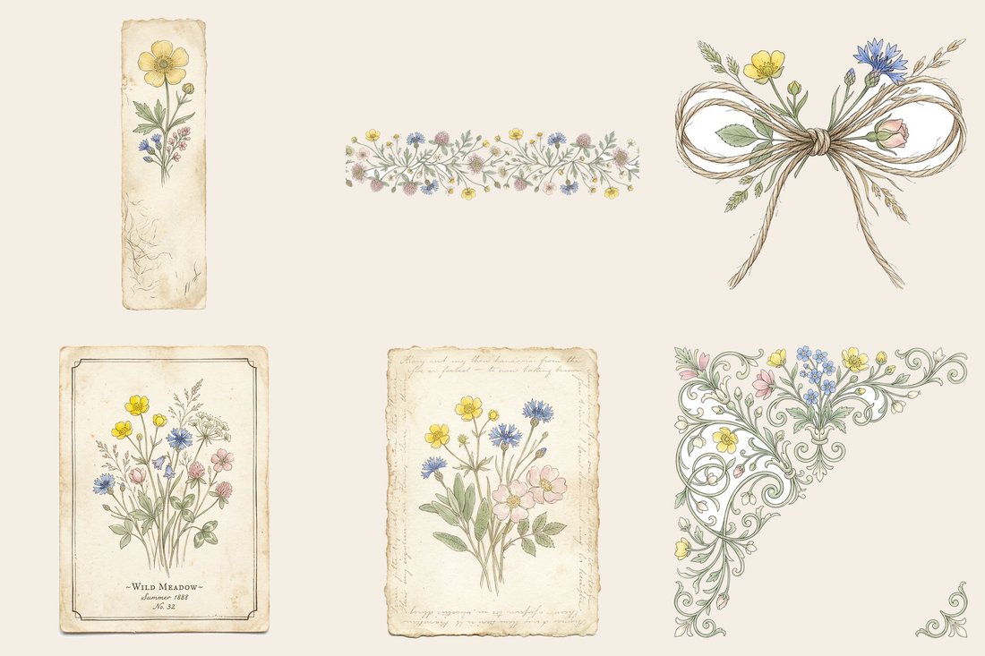 Wildflower Meadow junk journal kit — element closeup 1
