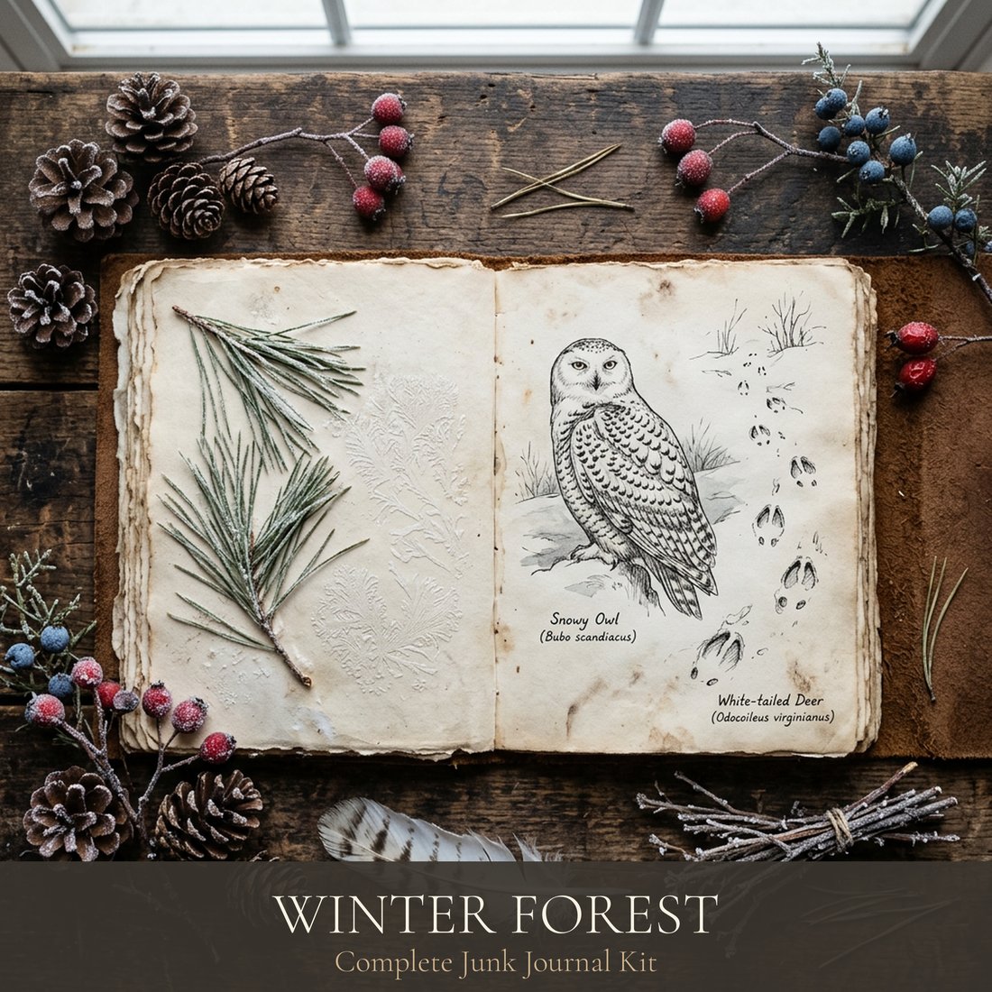 Winter Forest Junk Journal Kit | Woodland Frost Ephemera + Printable Sheets | Digital Download