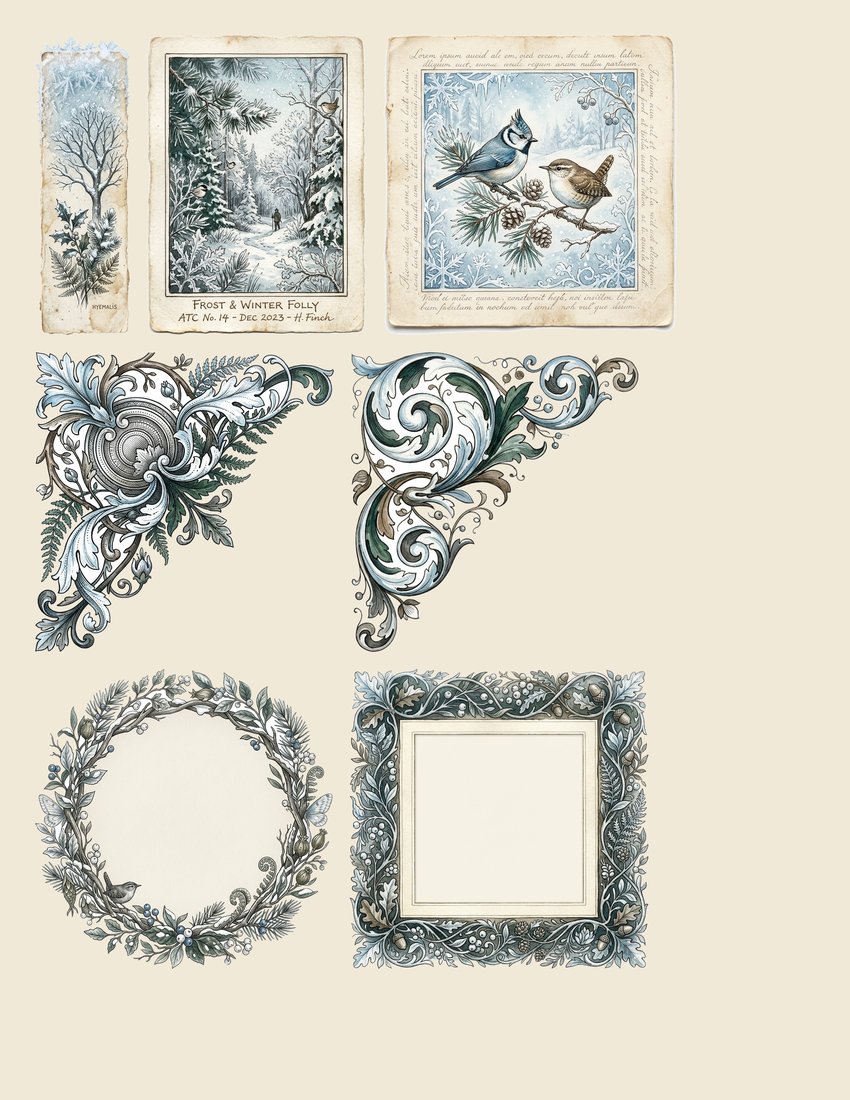 Winter Forest Animals junk journal kit — sheet preview 1