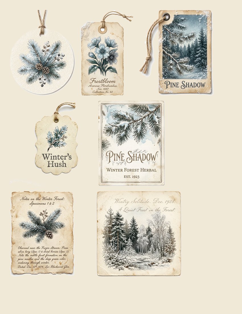Winter Forest Animals junk journal kit — sheet preview 2