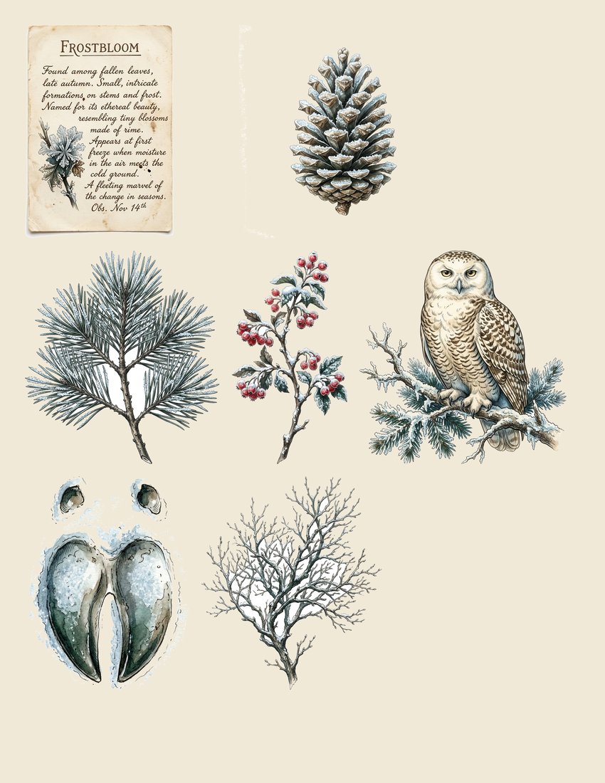 Winter Forest Animals junk journal kit — sheet preview 3