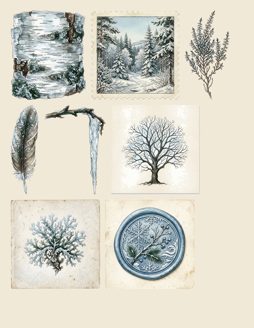 Winter Forest Animals junk journal kit — sheet preview 4