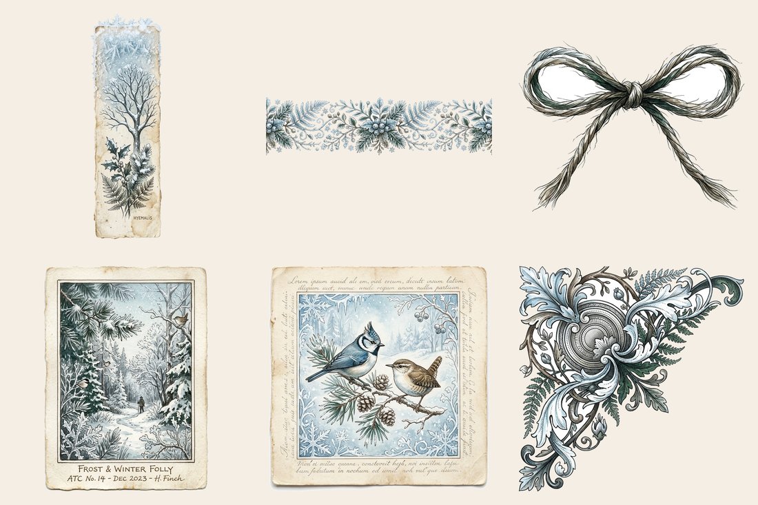Winter Forest Animals junk journal kit — element closeup 1
