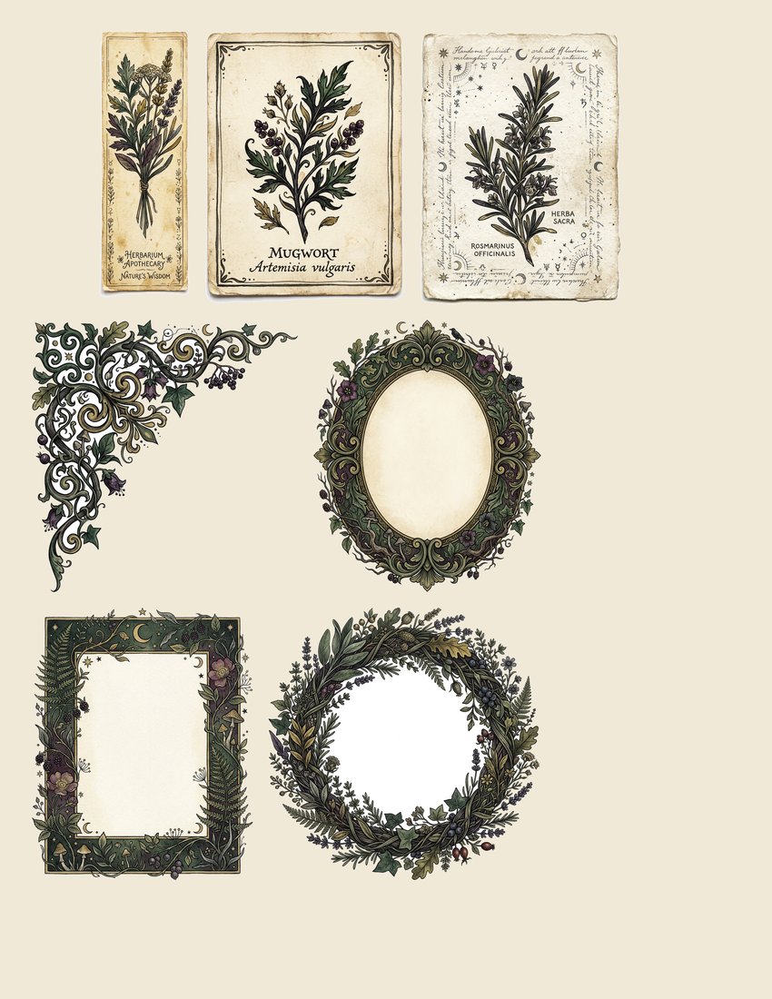 Witch Garden Grimoire junk journal kit — sheet preview 1
