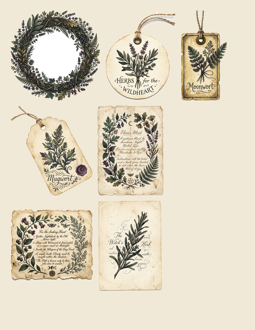 Witch Garden Grimoire junk journal kit — sheet preview 2