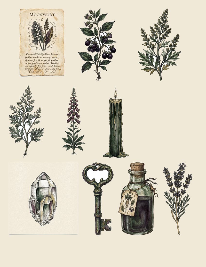 Witch Garden Grimoire junk journal kit — sheet preview 3