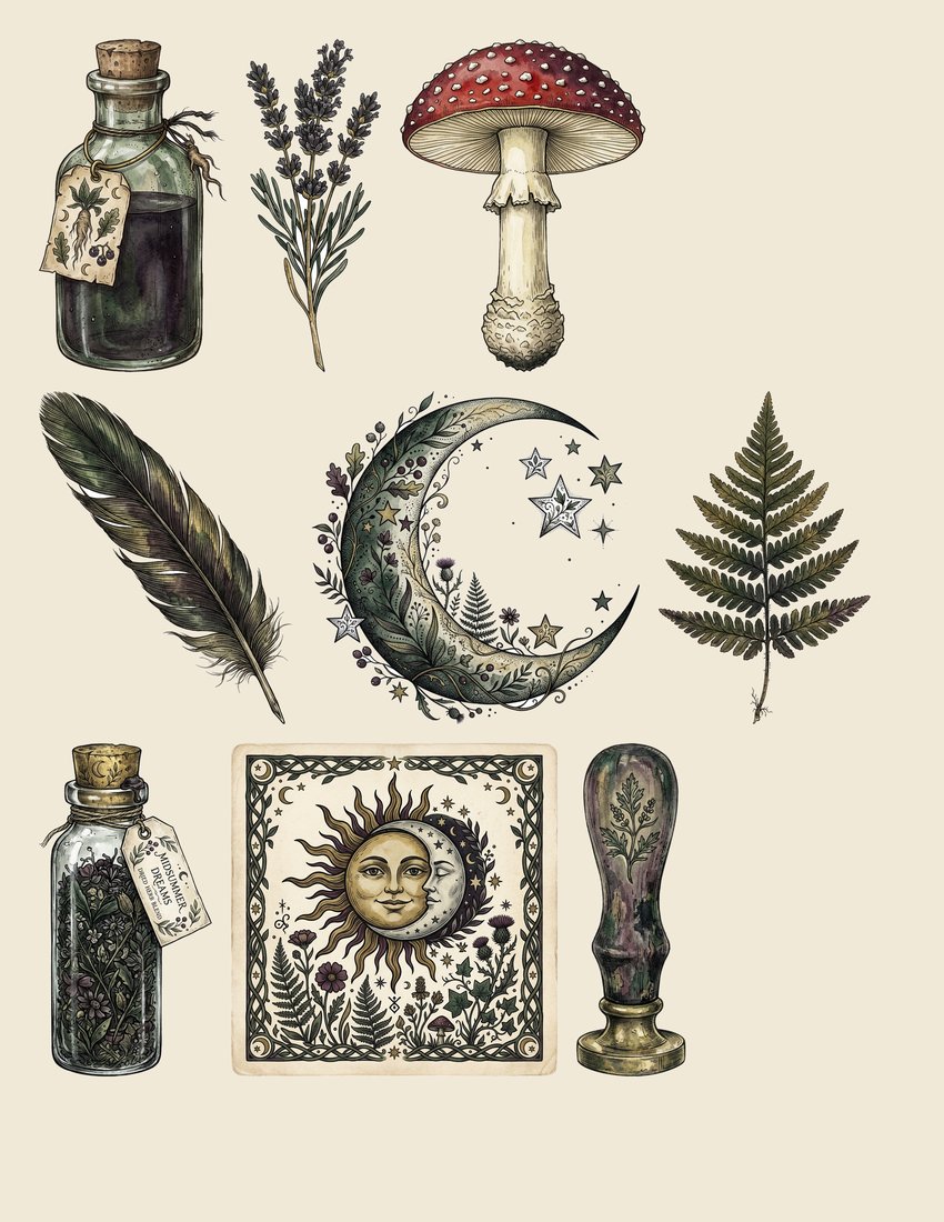 Witch Garden Grimoire junk journal kit — sheet preview 4